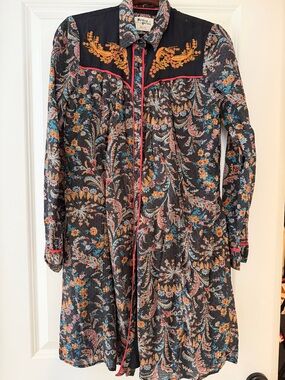 HOLDING HORSES Black Floral Embroidered Midi Shirt Dress western cowgirl